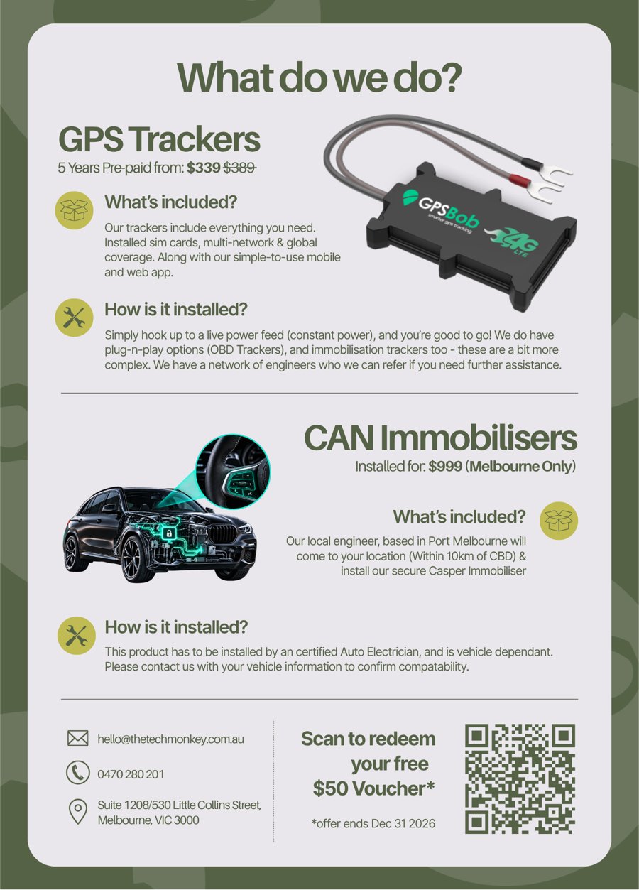 Back of the TechMonkey leaflet with the QR code for the $50 voucher